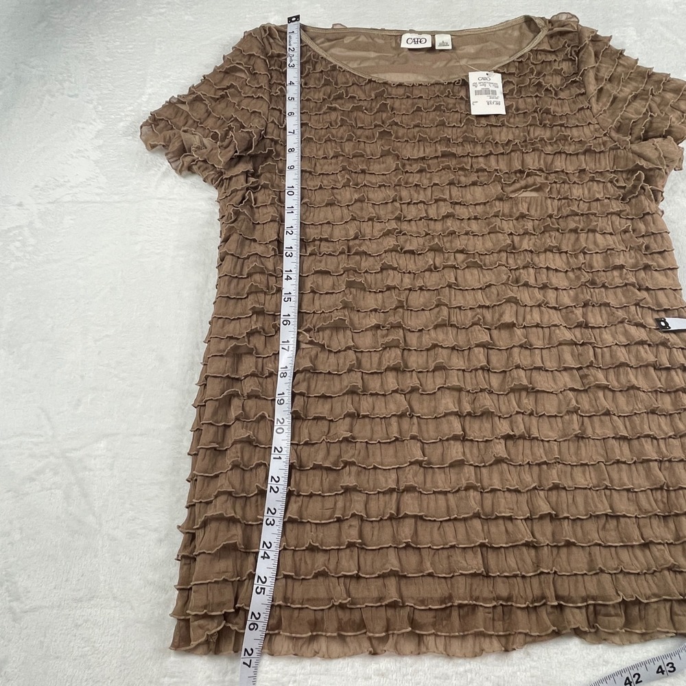 Cato Womens Brown Tiered Ruffle Short Sleeve Scoop Neck Blouse Top Size L NEW - Picture 5 of 7